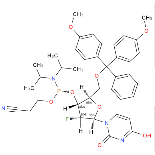 5'-O-(4,4-二甲氧基三苯甲基)-2'-脱氧-2'-氟尿苷-3'-(2-氰基乙基-N,N-二异丙基)亚磷酰胺,5'-O-(4,4-Dimethoxytrityl)-2'-deoxy-2'-fluorouridine-3'-(2-cyanoethyl-N,N-diisopropyl)phosphoramidite
