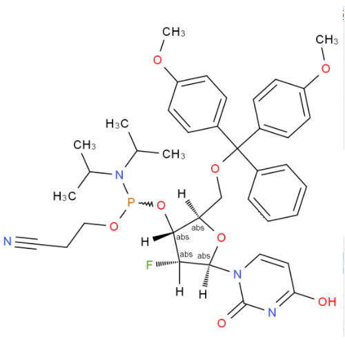 5'-O-(4,4-二甲氧基三苯甲基)-2'-脫氧-2'-氟尿苷-3'-(2-氰基乙基-N,N-二異丙基)亞磷酰胺,5'-O-(4,4-Dimethoxytrityl)-2'-deoxy-2'-fluorouridine-3'-(2-cyanoethyl-N,N-diisopropyl)phosphoramidite