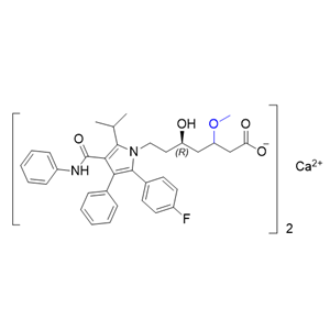 阿托伐他汀鈣雜質(zhì)G,(5R)-7-(2-(4-fluorophenyl)-5-isopropyl-3-phenyl-4-(phenylcarbamoyl)-1H-pyrrol-1-yl)-5-hydroxy-3-methoxyheptanoic acid calcium(II)