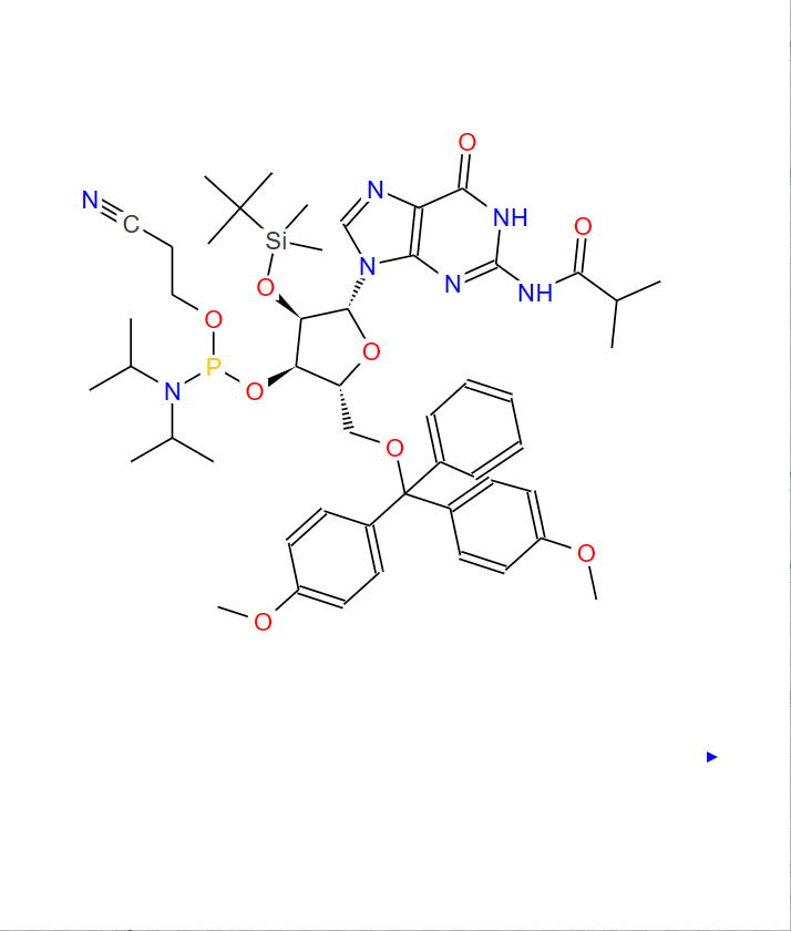 5'-O-(4,4-二甲氧基三苯甲基)-2'-O-[(叔丁基)二甲基硅基]-N-异丁酰基鸟苷-3'-(2-氰基乙基-N,N-二异丙基)亚磷酰胺,5'-O-(4,4-Dimethoxytrityl)-2'-O-[(tert-butyl)dimethylsilyl]-N-isobutyrylguanosine-3'-(2-cyanoethyl-N,N-diisopropyl)phosphoramidite