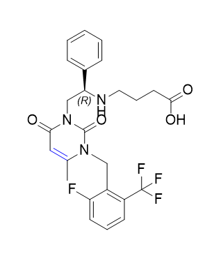 噁拉戈利杂质11,(R)-4-((2-(3-(2-fluoro-6-(trifluoromethyl)benzyl)-4-methyl-2,6-dioxo-3,6-dihydropyrimidin-1(2H)-yl)-1-phenylethyl)amino)butanoic acid