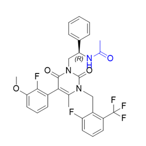 噁拉戈利杂质15,(R)-n-(2-(5-(2-fluoro-3-methoxyphenyl)-3-(2-fluoro-6- (trifluoromethyl)benzyl)-4-methyl-2,6-dioxo-3,6-dihydropyrimidin1(2H)-yl)-1-phenylethyl)acetamide