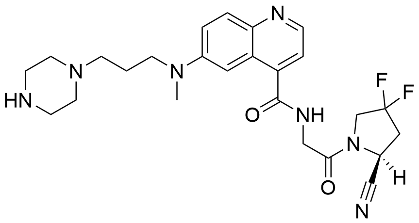 (S)-N-(2-(2-cyano-4,4-difluoropyrrolidin-1-yl)-2-oxoethyl)-6-(methyl(3-(piperazin-1-yl)propyl)amino)quinoline-4-carboxamide,(S)-N-(2-(2-cyano-4,4-difluoropyrrolidin-1-yl)-2-oxoethyl)-6-(methyl(3-(piperazin-1-yl)propyl)amino)quinoline-4-carboxamide