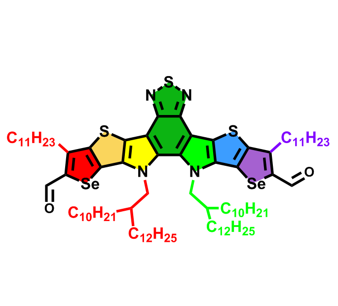 PM536,12,13-bis(2-decyltetradecyl)-3,9-diundecyl-12,13-dihydroselenopheno[2'',3'':4',5']thieno[2',3':4,5]pyrrolo[3,2-g]selenopheno[2',3':4,5]thieno[3,2-b][1,2,5]thiadiazolo[3,4-e]indole-2,10-dicarbaldehyde