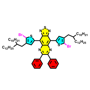 4,9-bis(5-bromo-4-(2-decyltetradecyl)thiophen-2-yl)-6,7-diphenyl-[1,2,5]thiadiazolo[3,4-g]quinoxaline,4,9-bis(5-bromo-4-(2-decyltetradecyl)thiophen-2-yl)-6,7-diphenyl-[1,2,5]thiadiazolo[3,4-g]quinoxaline