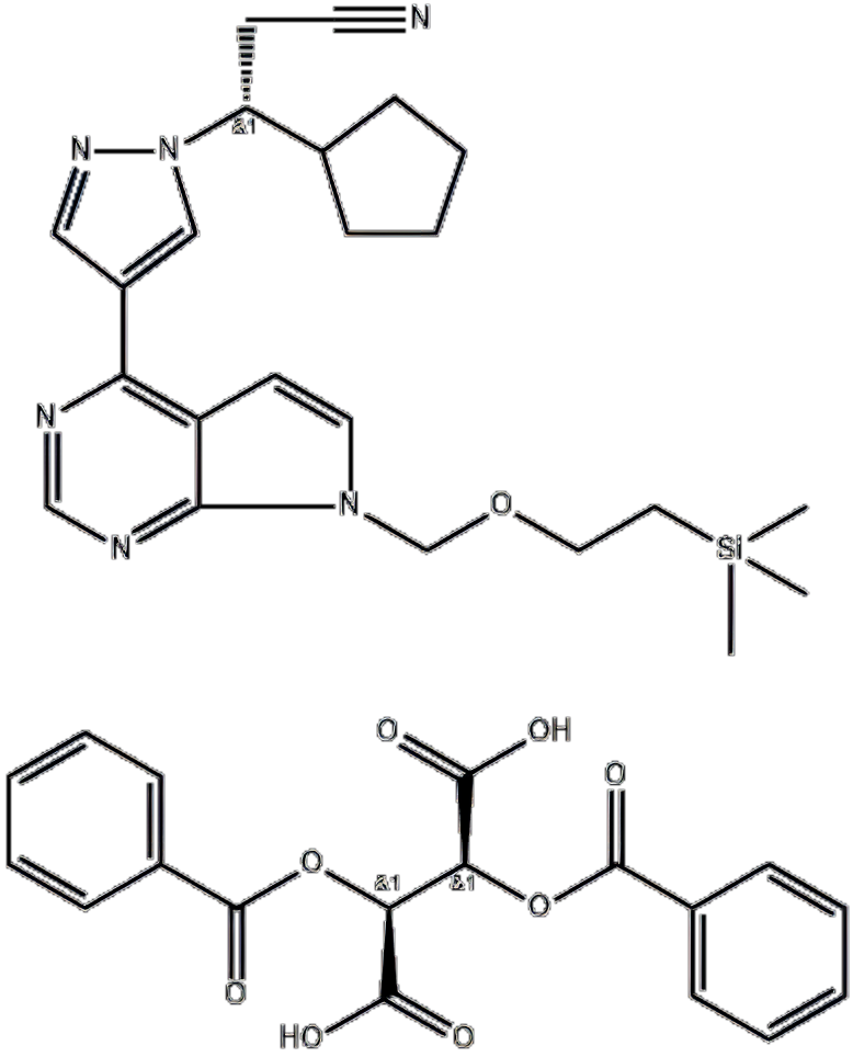 (2S,3S)-2,3-bis(benzoyloxy)butanedioic acid; (3R)-3-cyclopentyl-3-[4-(7-{[2-(trimethylsilyl)ethoxy]methyl}-7H-pyrrolo[2,3-d]pyrimidin-4-yl)-1H-pyrazol-1-yl]prop,Ruxolitinib intermediate