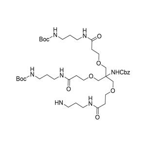 3,3’-[[2-(Cbz-氨基)-2-[[3-[[3-(Boc-氨基)丙基]氨基]-3-氧代丙氧基]甲基]丙烷-1,3-二基]双(氧基)]双[N-[3-(Boc-氨基)丙基]丙酰胺,3,3’-[[2-(Cbz-amino)-2-[[3-[[3-(Boc-amino)propyl]amino]-3-oxopropoxy]methyl]propane-1,3-diyl]bis(oxy)]bis[N-[3-(Boc-amino)propyl]propanamide]