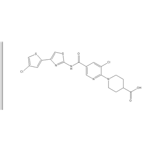 1-(3-氯-5-((4-(4-氯噻吩-2-基)噻唑-2-基)氨甲酰)吡啶-2-基)哌啶-4-羧酸,1-(3-Chloro-5-((4-(4-chlorothiophen-2-yl)thiazol-2-yl)carbamoyl)pyridin-2-yl)piperidine-4-carboxylic acid