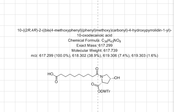 10-((2R,4R)-2-((bis(4-methoxyphenyl)(phenyl)methoxy)carbonyl)-4-hydroxypyrrolidin-1-yl)-10-oxodecanoic acid,10-((2R,4R)-2-((bis(4-methoxyphenyl)(phenyl)methoxy)carbonyl)-4-hydroxypyrrolidin-1-yl)-10-oxodecanoic acid