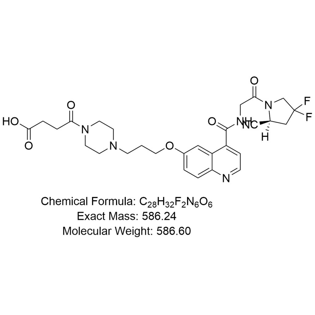 (S)-4-(4-(3-((4-((2-(2-cyano-4,4-difluoropyrrolidin-1-yl)-2-oxoethyl)carbamoyl)quinolin-6-yl)oxy)propyl)piperazin-1-yl)-4-oxobutanoic acid,(S)-4-(4-(3-((4-((2-(2-cyano-4,4-difluoropyrrolidin-1-yl)-2-oxoethyl)carbamoyl)quinolin-6-yl)oxy)propyl)piperazin-1-yl)-4-oxobutanoic acid