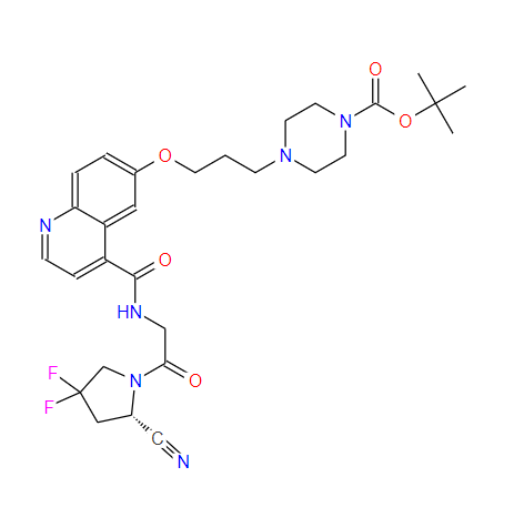 (S)-6-[3-(4-Boc-1-哌嗪基)丙氧基]-N-[2-(2-氰基-4,4-二氟-1-吡咯烷基)-2-氧代乙基]喹啉-4-甲酰胺,(S)-6-[3-(4-Boc-1-piperazinyl)propoxy]-N-[2-(2-cyano-4,4-difluoro-1-pyrrolidinyl)-2-oxoethyl]quinoline-4-carboxamide