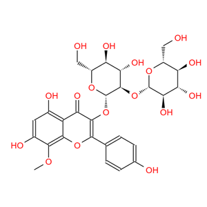 8-甲氧基草质素-3-O-槐糖苷，114882-17-6，8-O-Methylherbacetin-3-sophoroside。