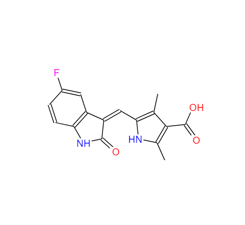 5-((Z)-(5-氟-2-氧代吲哚烷-3-亚基)甲基)-2,4-二甲基-1H-吡咯-3-羧酸,5-((Z)-(5-Fluoro-2-oxoindolin-3-ylidene)methyl)-2,4-dimethyl-1H-pyrrole-3-carboxylic acid