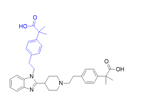 比拉斯汀杂质04,2-(4-(2-(4-(1-(4-(2-carboxypropan-2-yl)phenethyl)-1H-benzo[d]imidazol-2-yl)piperidin-1-yl)ethyl)phenyl)-2-methylpropanoic acid