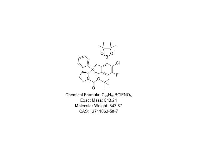 1-Pyrrolidinecarboxylic acid, 2-[(2S)-5-chloro-6-fluoro-2,3-dihydro-2-phenyl-4-(4,4,5,5-tetramethyl-1,3,2-dioxaborolan-2-yl)-2-benzofuranyl]-, 1,1-dimethylethyl ester, (2S)-