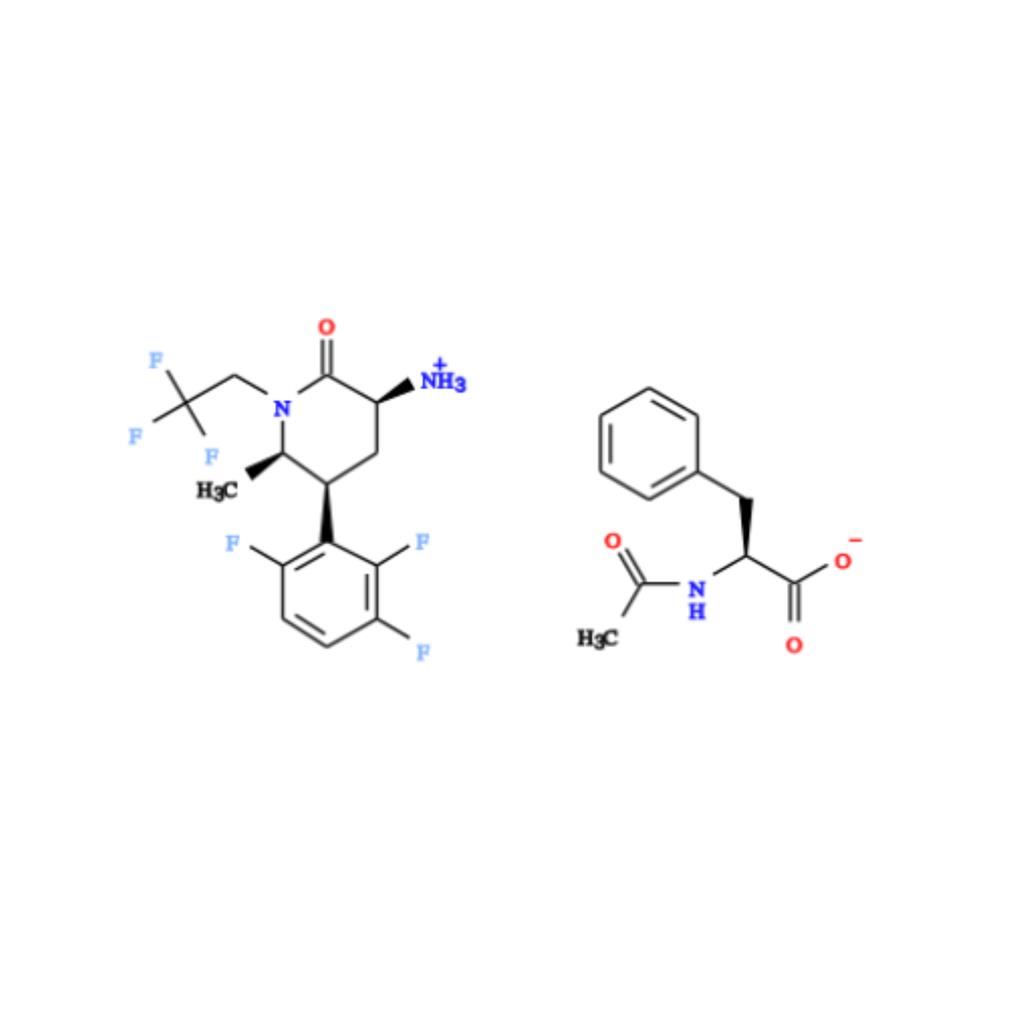 L-Phenylalanine, N-acetyl-, compd. with (3S,5S,6R)-3-amino-6-methyl-1-(2,2,2-trifluoroethyl)-5-(2,3,6-trifluorophenyl)-2-piperidinone (1:1),L-Phenylalanine, N-acetyl-, compd. with (3S,5S,6R)-3-amino-6-methyl-1-(2,2,2-trifluoroethyl)-5-(2,3,6-trifluorophenyl)-2-piperidinone (1:1)