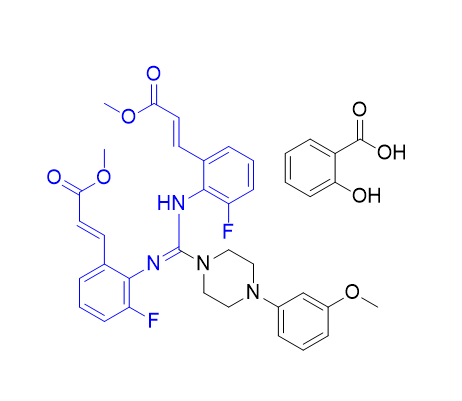 来特莫韦杂质03,methyl (2E)-3-(3-fluoro-2-((((2-fluoro-6-((E)-3-methoxy-3-oxoprop-1-en-1-yl)phenyl)amino)(4-(3-methoxyphenyl)piperazin-1-yl)methylene)amino)phenyl)acrylate 2-hydroxybenzoate