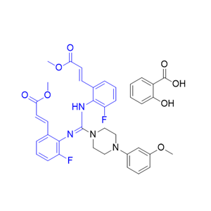 来特莫韦杂质03,methyl (2E)-3-(3-fluoro-2-((((2-fluoro-6-((E)-3-methoxy-3-oxoprop-1-en-1-yl)phenyl)amino)(4-(3-methoxyphenyl)piperazin-1-yl)methylene)amino)phenyl)acrylate 2-hydroxybenzoate