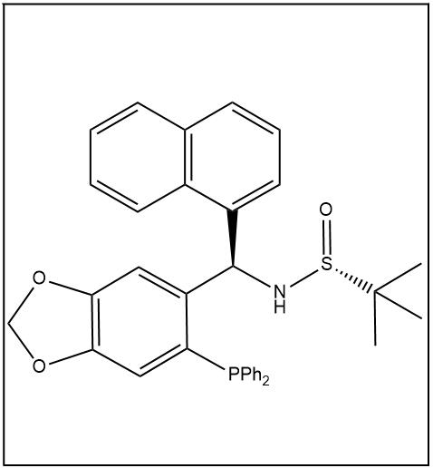 S(R)]-N-[(R)-[6-(二苯基膦)苯并[d][1,3]-二氧戊环-5基]-1-萘基甲基]-2-叔丁基亚磺酰胺,S(R)]-N-[(R)-[6-(Diphenylphosphino)benzo[d][1,3]dioxol-5-yl]-1-naphthalenylmethyl]-2-methyl-2-propanesulfinamide