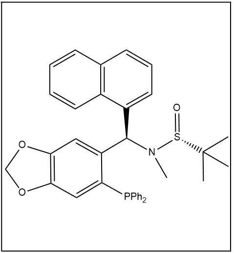 S(R)]-N-[(R)-[6-(二苯基膦)苯并[d][1,3]-二氧戊环-5基]-1-萘基甲基]-N-甲基-2-叔丁基亚磺酰胺,S(R)]-N-[(R)-[6-(Diphenylphosphino)benzo[d][1,3]dioxol-5-yl]-1-naphthalenylmethyl]-N,2-dimethyl-2-propanesulfinamide