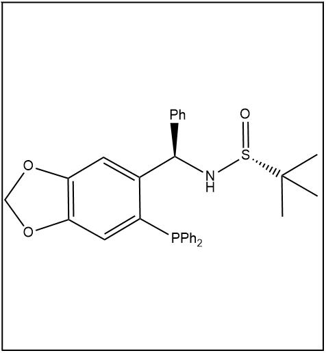 S(R)]-N-[(R)-[6-(二苯基膦)苯并[d][1,3]-二氧戊环-5基]苯甲基]-2-叔丁基亚磺酰胺,S(R)]-N-[(R)-[6-(Diphenylphosphino)benzo[d][1,3]dioxol-5-yl]phenylmethyl]-2-methyl-2-propanesulfinamide