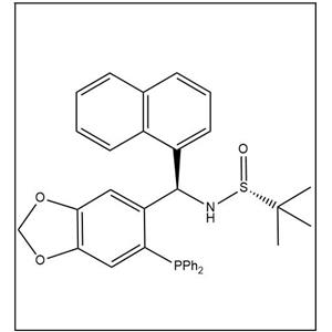 S(R)]-N-[(R)-[6-(二苯基膦)苯并[d][1,3]-二氧戊环-5基]-1-萘基甲基]-2-叔丁基亚磺酰胺,S(R)]-N-[(R)-[6-(Diphenylphosphino)benzo[d][1,3]dioxol-5-yl]-1-naphthalenylmethyl]-2-methyl-2-propanesulfinamide