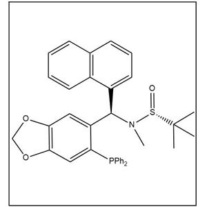 S(R)]-N-[(R)-[6-(二苯基膦)苯并[d][1,3]-二氧戊环-5基]-1-萘基甲基]-N-甲基-2-叔丁基亚磺酰胺,S(R)]-N-[(R)-[6-(Diphenylphosphino)benzo[d][1,3]dioxol-5-yl]-1-naphthalenylmethyl]-N,2-dimethyl-2-propanesulfinamide