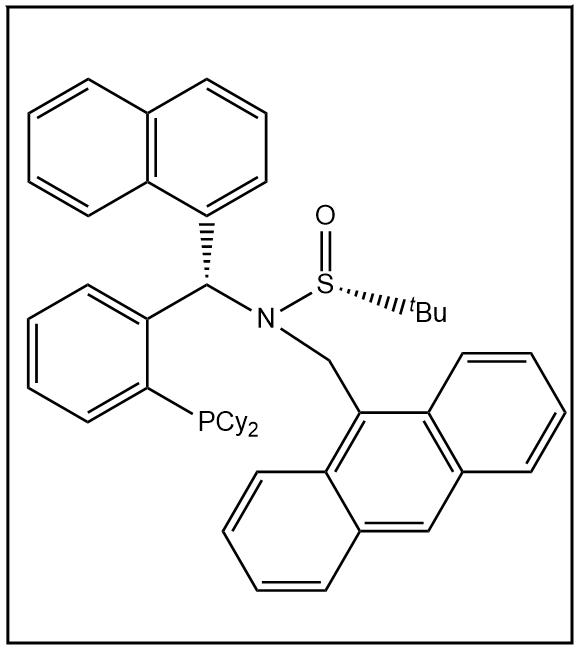S(R)]-N-(9-蒽基)-[(S)-(1-萘基)[2-(二环己基膦)苯基]甲基]-2-叔丁基亚磺酰胺,S(R)]-N-(anthracen-9-ylmethyl)-N-((S)-(2-(dicyclohexylphosphanyl)phenyl)(naphthalen-1-yl)methyl)-2-methylpropane-2-sulfinamide