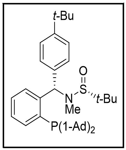 S(R)]-N-[(S)-(4-叔丁基苯基)[2-(二金刚烷基膦)苯基]甲基]-N-甲基-2-叔丁基亚磺酰胺,S(R)]-N-[(S)-(4-(tert-Butyl)phenyl)[2-(Diadamantanphosphino)phenyl]methyl]-N,2-dimethyl-2-propanesulfinamide