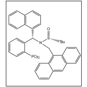 S(R)]-N-(9-蒽基)-[(S)-(1-萘基)[2-(二环己基膦)苯基]甲基]-2-叔丁基亚磺酰胺,S(R)]-N-(anthracen-9-ylmethyl)-N-((S)-(2-(dicyclohexylphosphanyl)phenyl)(naphthalen-1-yl)methyl)-2-methylpropane-2-sulfinamide