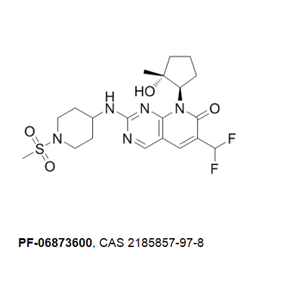 PF-06873600 是一种选择性和口服生物可利用的细胞周期蛋白依赖性激酶 (CDK) 抑制剂