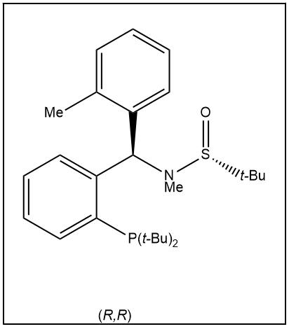 S(R)]-N-[(R)-[2-(二叔丁基膦)(2-甲苯)]甲基]-N-甲基-2-叔丁基亚磺酰胺,S(R)]-N-[(R)-[2-(Di-tert-butylphosphanyl)(2-methylphenyl)phenyl]methyl]-N,2-dimethyl-2-propanesulfinamide