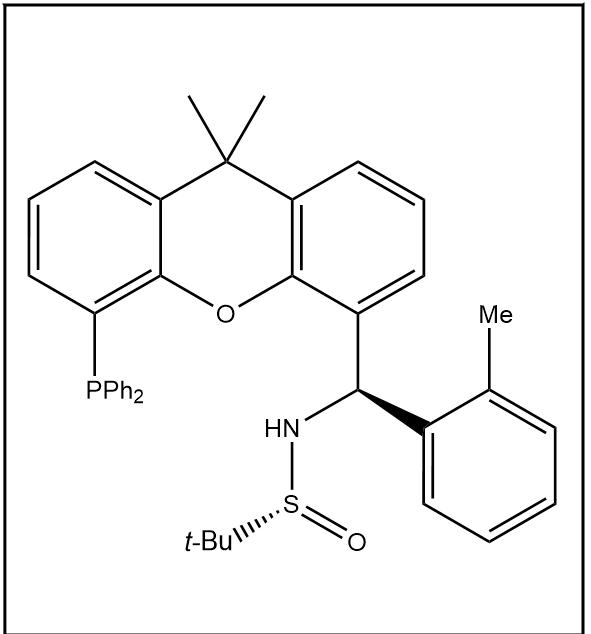 S(R)]-N-[(R)-(2-苯甲基)[5-(二苯基膦)-9,9-二甲基-9H-氧杂蒽]甲基]-2-叔丁基亚磺酰胺,S(R)]-N-[(R)-(2-methylphenyl)[5-(diphenylphosphino)-9,9-dimethyl-9H-xanthen-4-yl]methyl]-2-methyl-2-propanesulfinamide