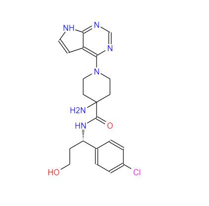 ：	4-氨基-N-[(1S)-1-(4-氯苯基)-3-羟基丙基]-1-(7H-吡咯并[2,3-D]嘧啶-4-基)-4-哌啶甲酰胺,AZD5363