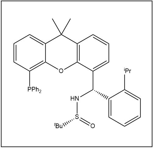 S(R)]-N-[(R)-(2-异丙基苯基)[5-(二苯基膦)-9,9-二甲基-9H-氧杂蒽]甲基]-2-叔丁基亚磺酰胺,S(R)]-N-[(S)-(5-(diphenylphosphanyl)-9,9-dimethyl-9H-xanthen-4-yl)(2-isopropylphenyl)methyl]-2-methylpropane-2-sulfinamide