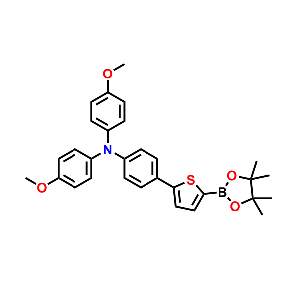 4-methoxy-N-(4-methoxyphenyl)-N-(4-(5-(4,4,5,5-tetramethyl-1,3,2-dioxaborolan-2-yl)thiophen-2-yl)phenyl)aniline,4-methoxy-N-(4-methoxyphenyl)-N-(4-(5-(4,4,5,5-tetramethyl-1,3,2-dioxaborolan-2-yl)thiophen-2-yl)phenyl)aniline
