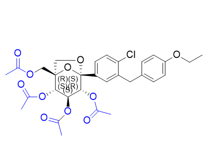 埃格列凈雜質(zhì)05,(1R,2S,3S,4R,5S)-1-(acetoxymethyl)-5-(4-chloro-3-(4-ethoxybenzyl) phenyl)-6,8-dioxabicyclo[3.2.1]octane-2,3,4-triyl triacetate