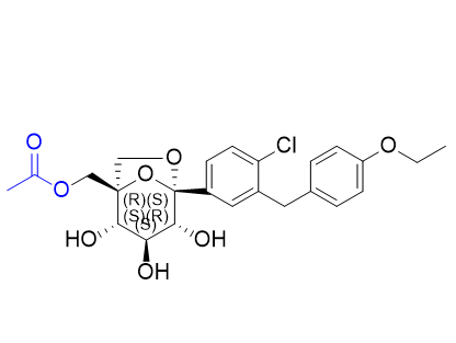 埃格列凈雜質(zhì)04,((1R,2S,3S,4R,5S)-5-(4-chloro-3-(4-ethoxybenzyl)phenyl)-2,3,4- trihydroxy-6,8-dioxabicyclo[3.2.1]octan-1-yl)methyl acetate