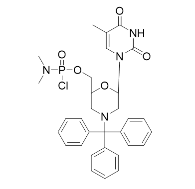 PMO-5-MeU,(6-(5-methyl-2,4-dioxo-3,4-dihydropyrimidin-1(2H)-yl)-4-tritylmorpholin-2-yl)methyl dimethylphosphoramidochloridate