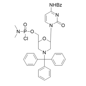 PMO-C,(6-(4-benzamido-2-oxopyrimidin-1(2H)-yl)-4-tritylmorpholin-2-yl)methyl dimethylphosphoramidochloridate