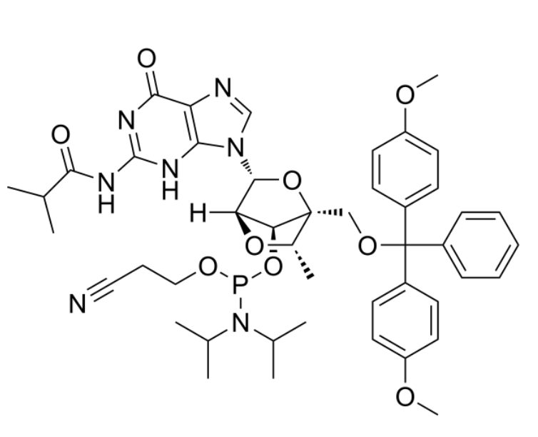 5'-ODMT cEt G Phosphoramidite (Amidite),(1s,3r,4r,6s,7s)-1-((bis(4-methoxyphenyl)(phenyl)methoxy)methyl)-3-(2-isobutyramido-6-oxo-1h-purin-9(6h)-yl)-6-methyl-2,5-dioxabicyclo[2.2.1]heptan-7-yl 2-cyanoethyl diisopropylphosphoramidite