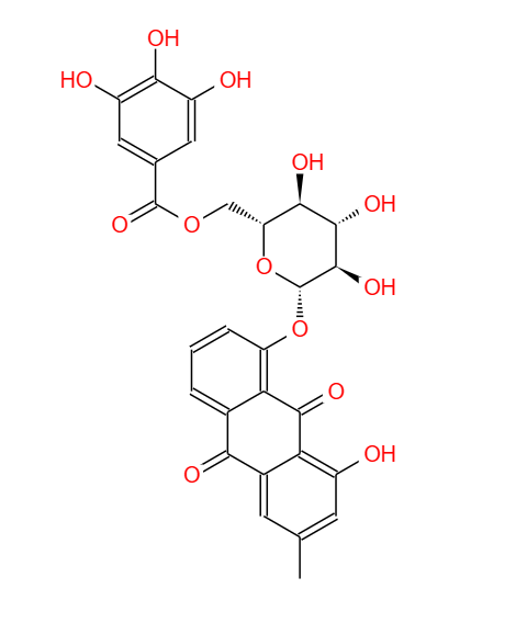 大黃酚-8-O-(6'-O-沒食子酰)-吡喃葡萄糖苷,Chrysophanol-8-O-β-D-（6'-O-galloyl)-glucopyranoside