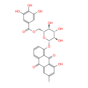 大黄酚-8-O-(6'-O-没食子酰)-吡喃葡萄糖苷，266997-57-3。