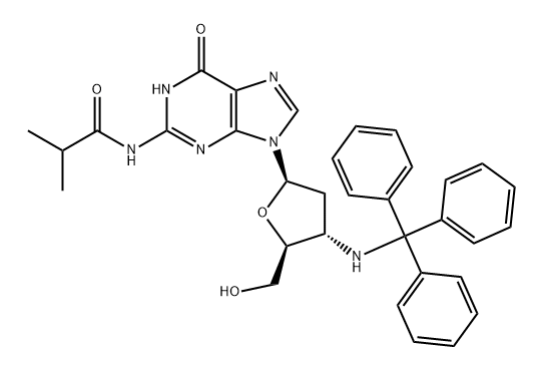 2',3'-二脱氧-N-(2-甲基-1-氧代丙基)-3'-[(三苯基甲基)氨基]鸟苷,Guanosine, 2',3'-dideoxy-N-(2-methyl-1-oxopropyl)-3'-[(triphenylmethyl)amino]-;N2-isobutyryl-3'-NH-trityl-2',3'-dideoxyguanosine