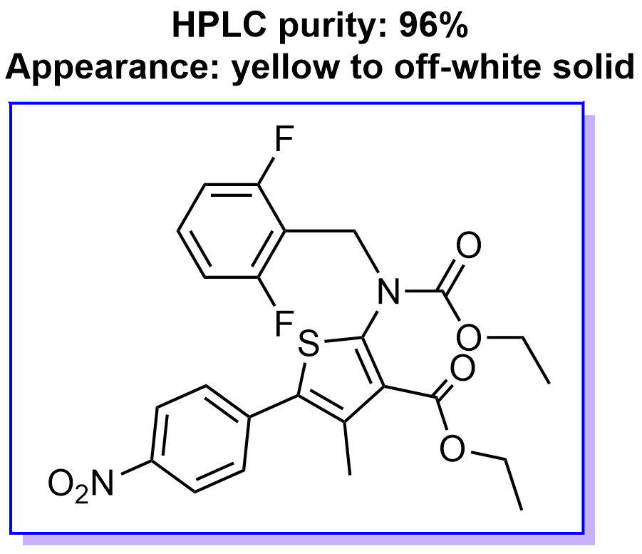 2-((2,6-二氟苄基)(乙氧羰基)氨基)-4-甲基-5-(4-硝基苯基)噻吩-3-羧酸乙酯,ethyl 2-((2,6-difluorobenzyl)(ethoxycarbonyl)amino)-4-methyl-5-(4-nitrophenyl)thiophene-3-carboxylate