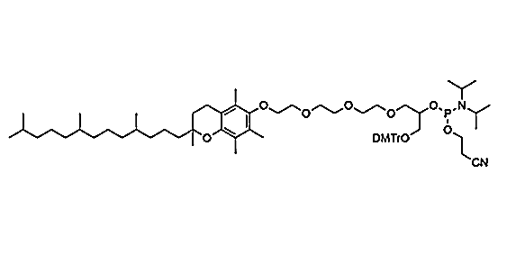 α-Tocopherol-TEG Phosphoramidite,1, 1-bis(4-methoxyphenyl)-1-phenyl-14-((2, 5, 7, 8-tetramethyl-2-(4, 8, 12-trimethyltridecyl)chroman-6-yl)oxy)-2, 6, 9, 12-tetraoxatetradecan-4-yl (2-cyanoethyl)diisopropyl phosphoramidite