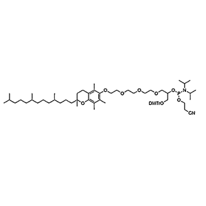 α-Tocopherol-TEG Phosphoramidite,1, 1-bis(4-methoxyphenyl)-1-phenyl-14-((2, 5, 7, 8-tetramethyl-2-(4, 8, 12-trimethyltridecyl)chroman-6-yl)oxy)-2, 6, 9, 12-tetraoxatetradecan-4-yl (2-cyanoethyl)diisopropyl phosphoramidite