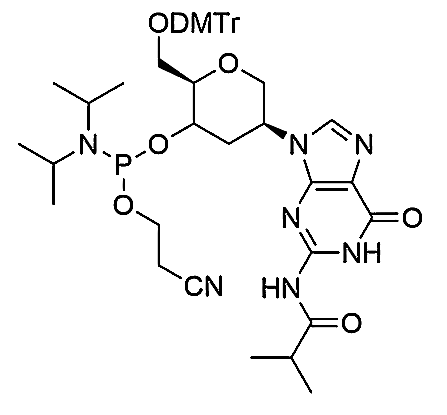 HNA-G(iBu) Phosphoramidite,1,5-Anhydro-2,3-dideoxy-6-O-(4,4'-dimethoxytrityl)-2-(N4-isobutyrylguanosin-1-yl)-D-arabino-hexitol-4-[(2-cyanoethyl)-(N,N-diisopropropyl)]-Phosphoramidite