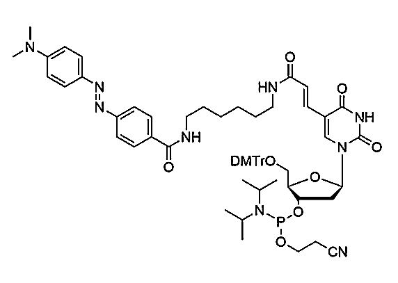Dabcyl dT Phosphoramidite,5'-Dimethoxytrityloxy-5-[(N-4'-carboxy-4-(dimethylamino)-azobenzene)-aminohexyl-3-acrylimido]-2'-deoxyuridine-3'-[(2-cyanoethyl)-(N, N-diisopropyl) phosphoramidite