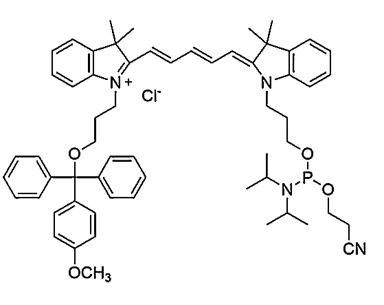 Cyanine 5 mono MMT phosphoramidite,1-[3-(4-monomethoxytrityloxy)propyl]-1'-[3-[(2-cyanoethyl)-(N, N-diisopropylphosphoramidityl]propyl]-3, 3, 3', 3'-tetramethylindodicarbocyanine chloride
